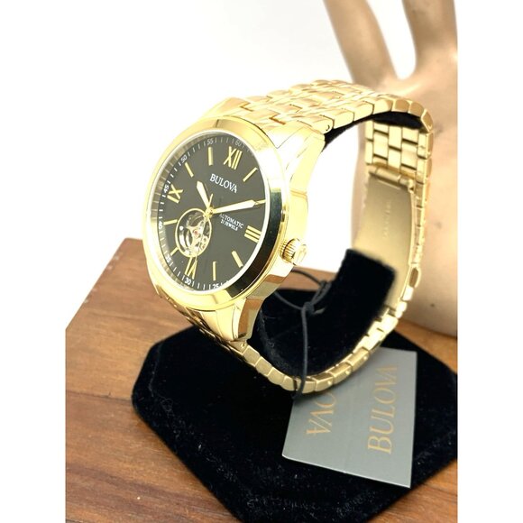 Bulova Men's Watch 97A132 Automatic Black Dial Gold Stainless Steel 42mm - Picture 2 of 15